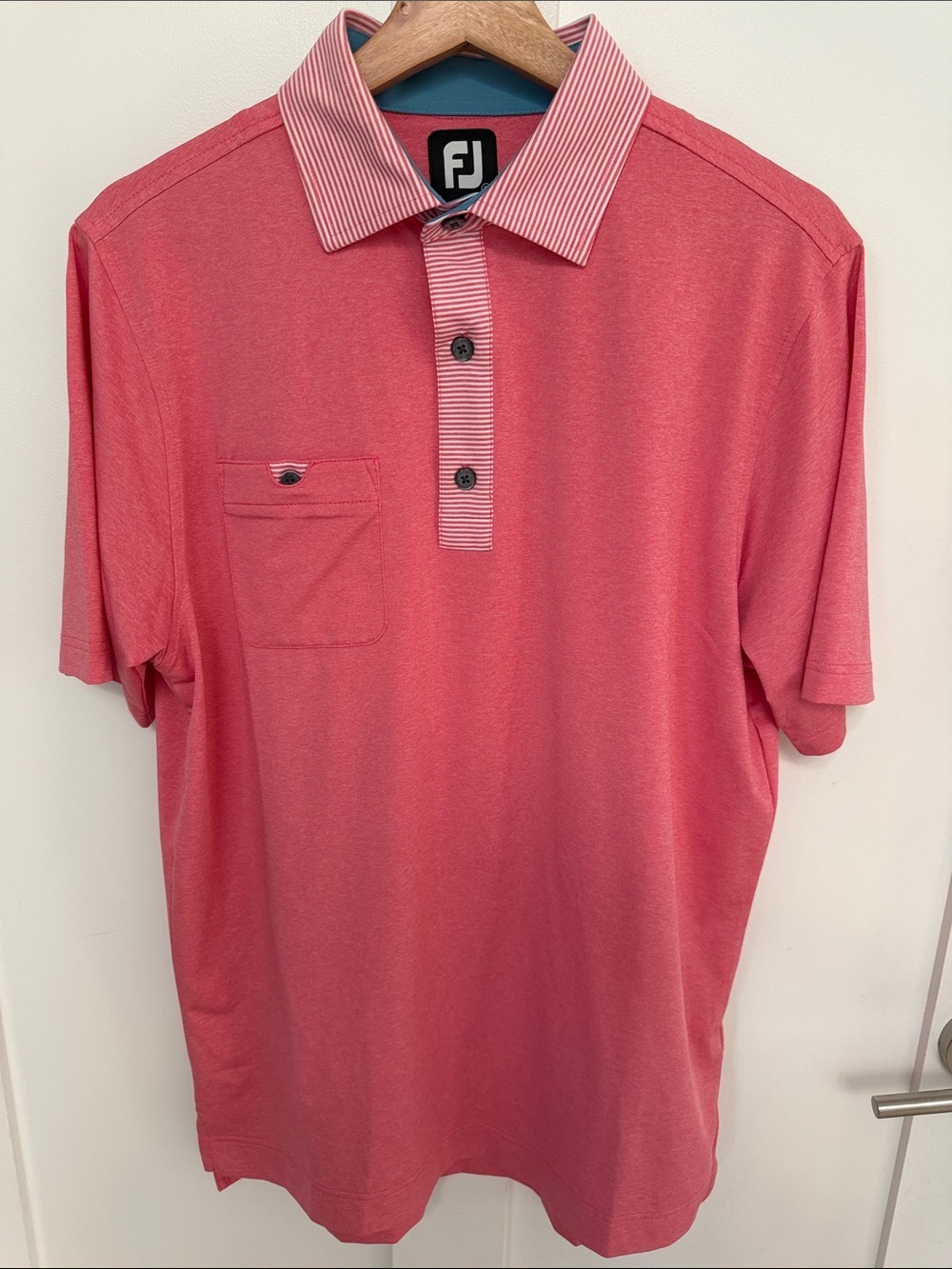 FootJoy Coral Pink Polo with Striped Collar NWOT